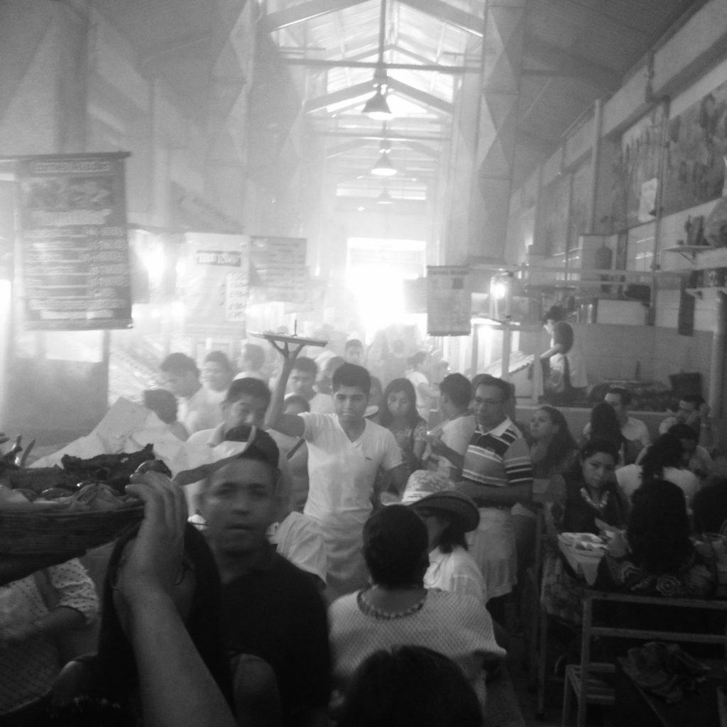 The crowded food stalls in 20 de November Market in Oaxaca.